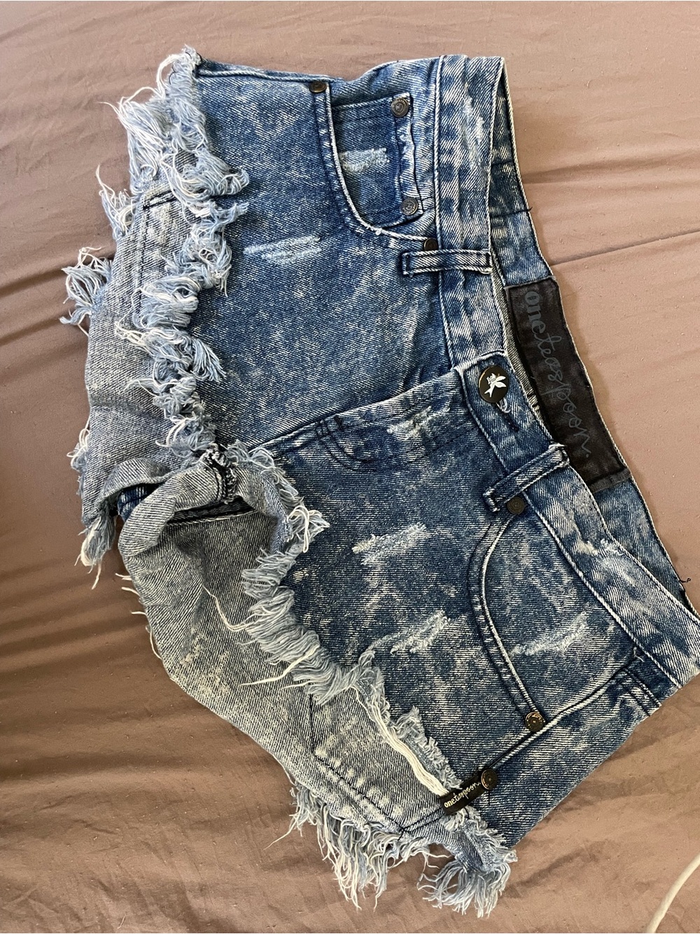 One teaspoon Women's High-Rise Distressed Denim Shorts - Light Blue